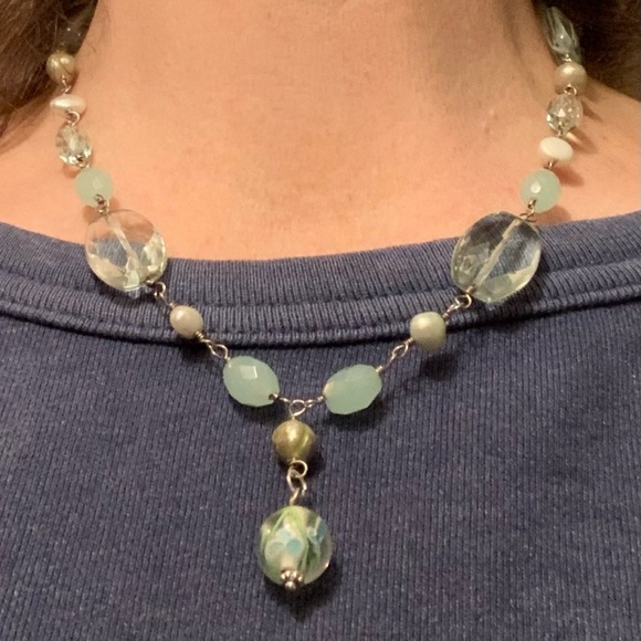 SET,Sterling Silver freshwater pearl Amazonite Necklace and earrings - Picture 9 of 9